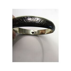 Silver Tone Floral Leaf Bangle 73/4" Boho Whimsigoth Floral VTG Street Victorian